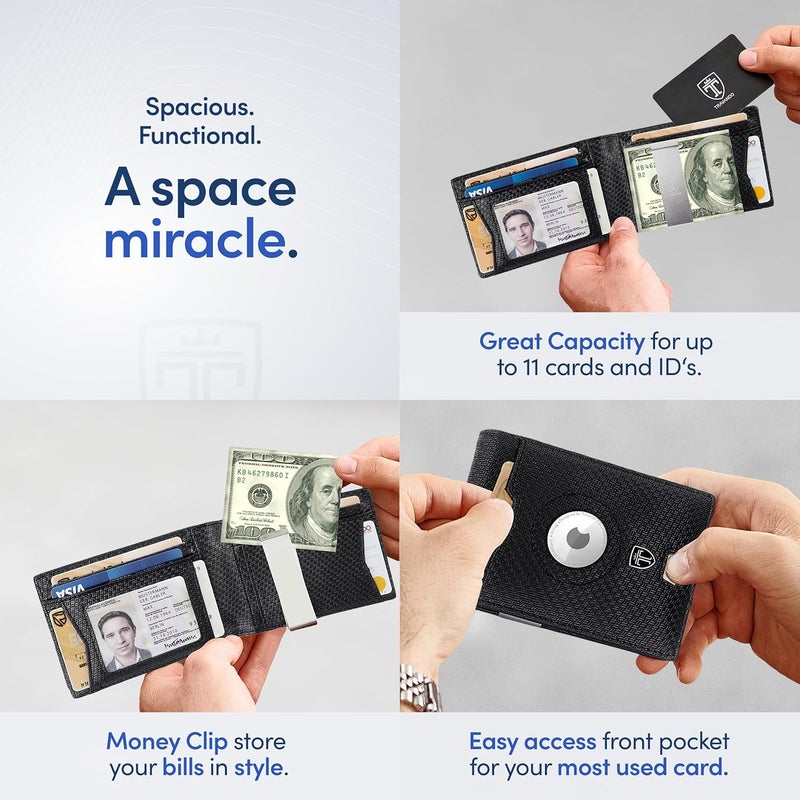 TRAVANDO AirTag* Wallet Mens Wallet with Money Clip Air Tag Wallet Card Holder RFID Blocking Bifold Gifts for Men - Image 4